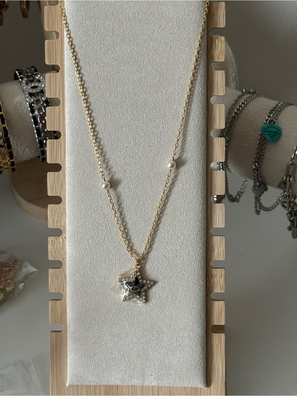 Gold Star Pendant Necklace with Pearl Accents - Women's Jewelry